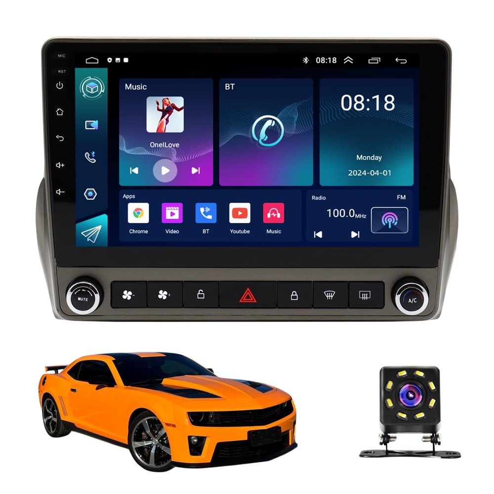 ASHOIH 9 Android 10 Car Stereo for Chevrolet Camaro 2008-2015, Touch Screen GPS Navigation with Wireless CarPlay, Android Auto, Mirror Link, DSP and Backup Camera(Size:Octa Core 4+64 G)