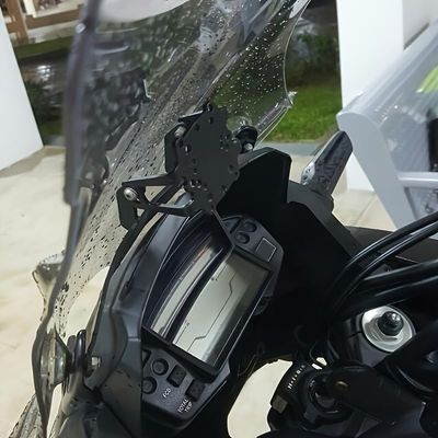 KomoreLee Adjustable Navigation Bracket GPS Bar Mount for VFR1200X Crosstourer 2012-2017 Motorcycle Mobile Phone Stand Holder, Behind Windshield Triangular Design for Secure Smartphone Installation