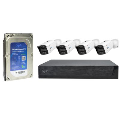 PNI House IPMAX POE 3LR Video Surveillance kit, NVR with 4 POE Ports with 4 3MP IP Cameras, Outdoor and PNI SafeHouse 1TB HDD Included
