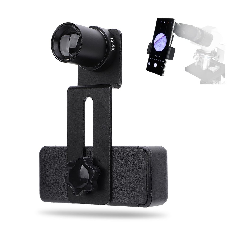 12.5X Microscope Lens Smartphone Adapter, for Smartphones with a Width of 70 to 90mm, Compatible with 23.2mm Eyepiece Tube Phone Adapter
