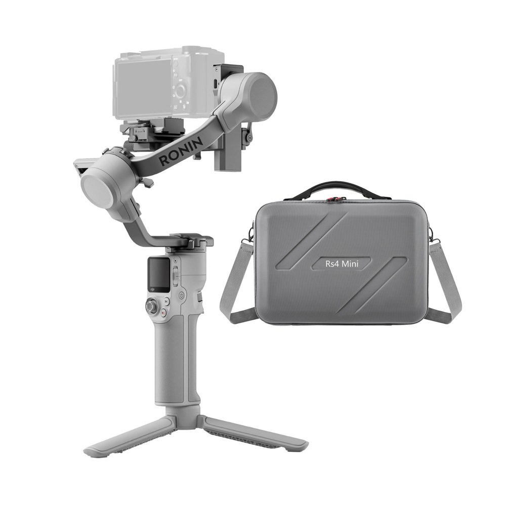 DJI RS 4 Mini Gimbal Stabilizer for Cameras with Auto Axis Lock Bundle with Waterproof Carrying Case for (2 Items), White/Grey