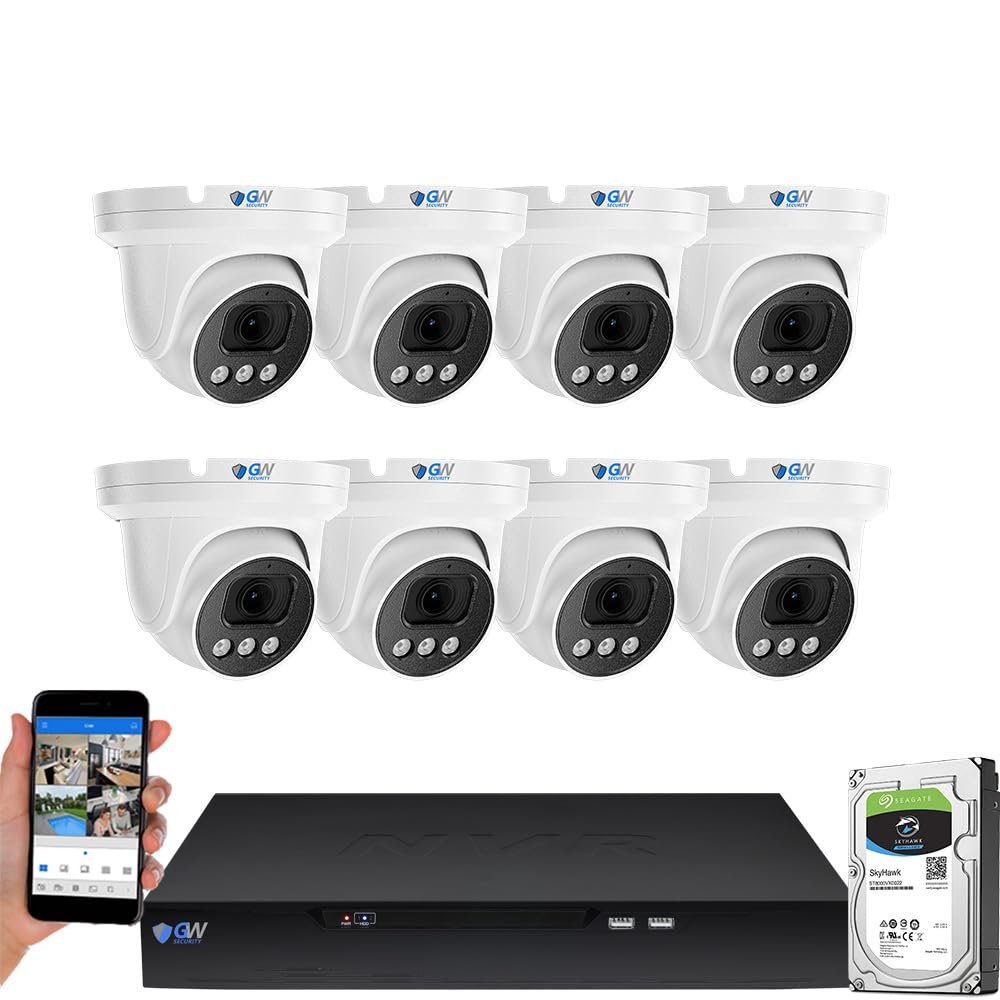 GW Security 8 Channel NVR UltraHD 4K Face Recognition LPR Commercial NDAA & TAA Compliant Security Camera System with 8 x 8MP @25FPS Outdoor & Indoor PoE Turret Cameras, CCTV for Business
