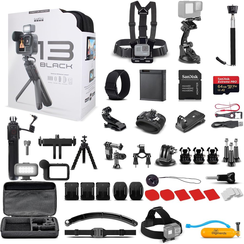GoPro HERO13 Creator Edition Action Camera | 5K Ultra HD Video, Vlogging Kit with Mic, Light, Grip + 64GB Card & 50 Piece Accessory Kit - Bundle