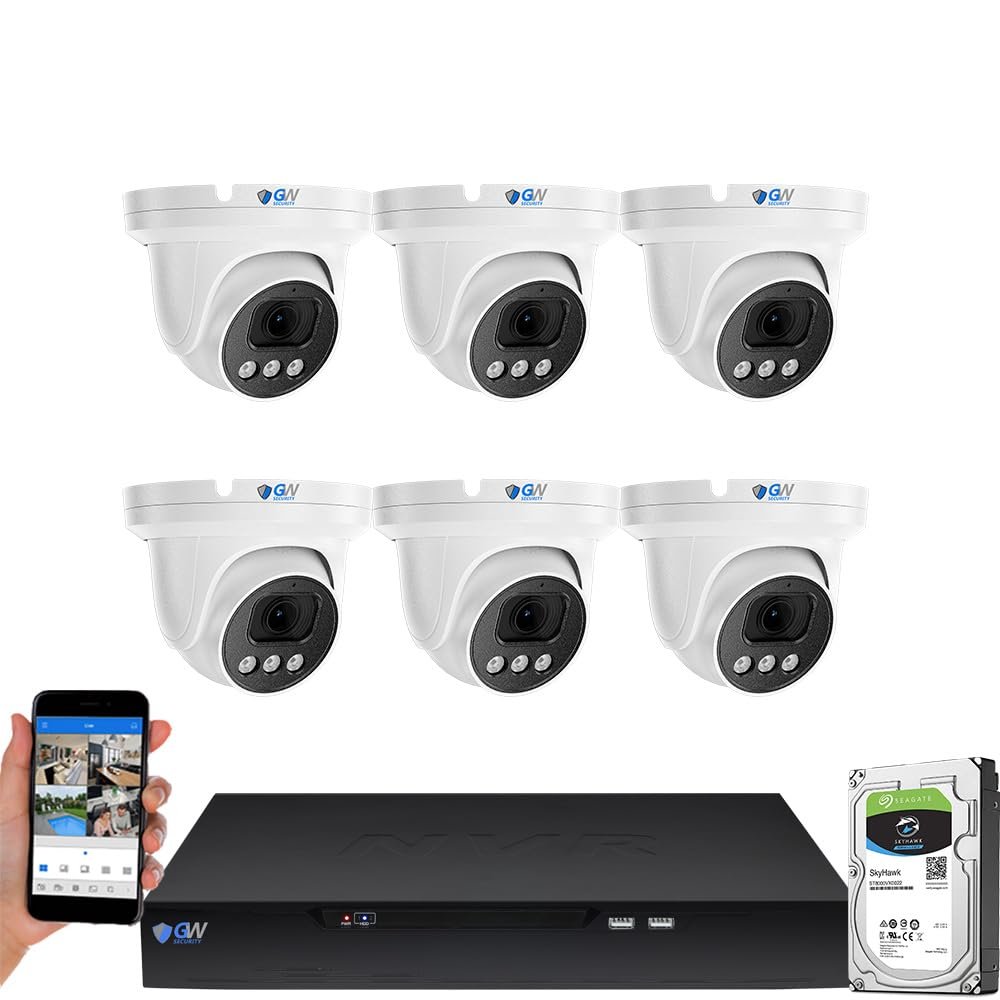 GW Security 8 Channel NVR UltraHD 4K Face Recognition NDAA & TAA Compliant Security Camera System with 6 x 8MP @25FPS Outdoor & Indoor PoE Turret Cameras, 10 Smart AI Functions