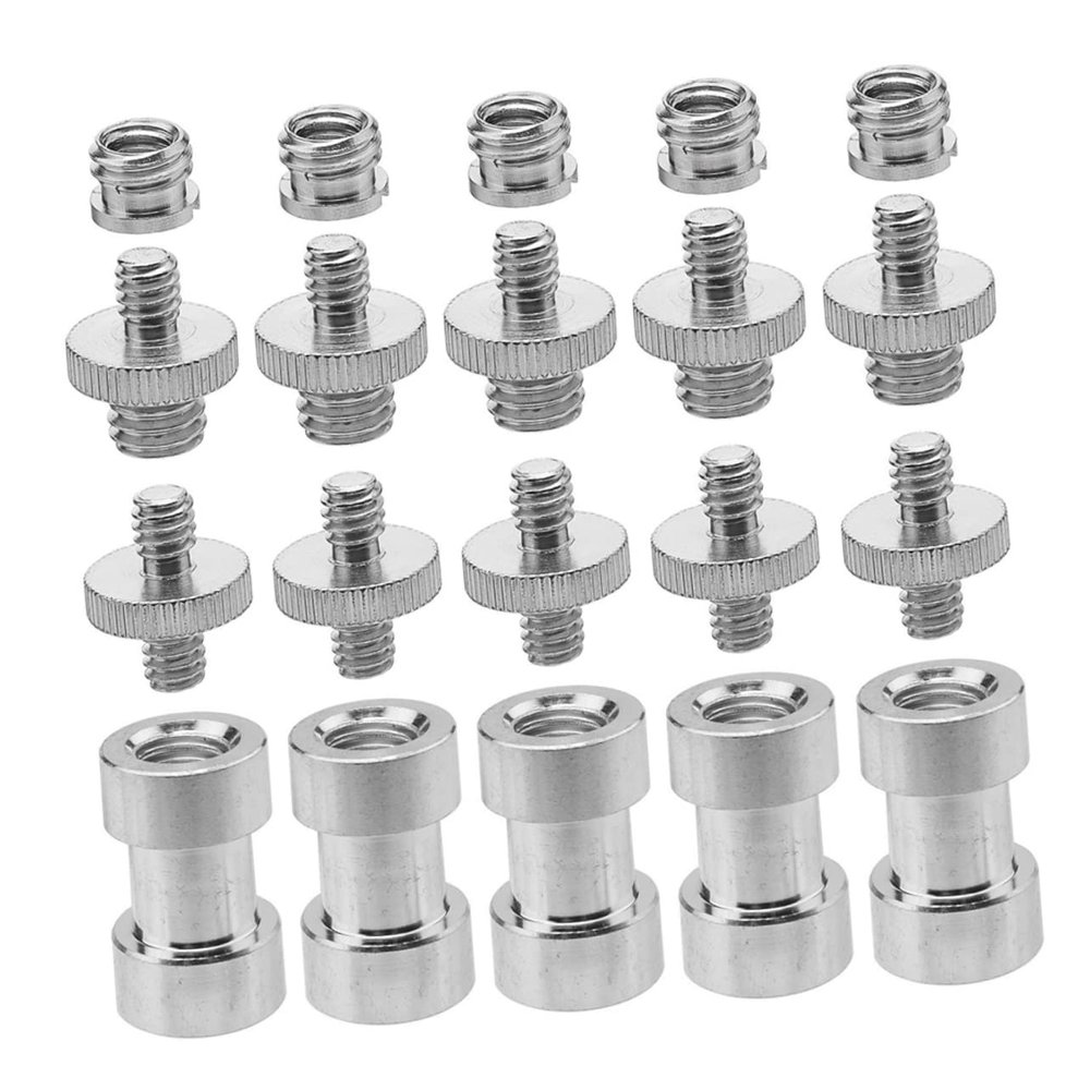 DIYEAH 20pcs Metal 1/4 to 3/8 Screw Adapter Set for Camera and Tripod Threaded Converter Mount Silver Finish Compatible DSLR Microphones and Accessories