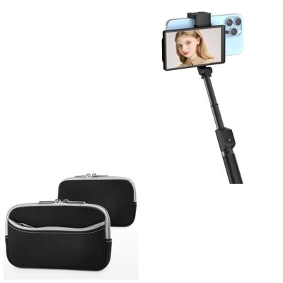 BoxWave Case Compatible with USBERG VS Vlog Monitor (5 in) - SoftSuit with Pocket, Soft Pouch Neoprene Cover Sleeve Zipper Pocket - Jet Black with Grey Trim