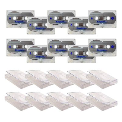 Kingdom KPT92C10 92 Minutes Audio Cassette Tapes in Clear Hard Cassette Boxes- Pack of 10
