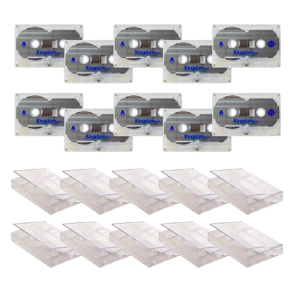 Kingdom KPT92C10 92 Minutes Audio Cassette Tapes in Clear Hard Cassette Boxes- Pack of 10