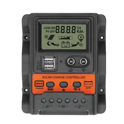 Solar Controller LCD Display, 2 USB Ports, PWM Charging Regulator 12V/24V Auto Adapt, for Solar Panel with 3 Stage Charging, USB Output, Protection Features (20A)