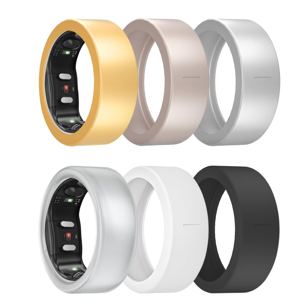 3/6 Pack Ring Cover for RingConn Gen 2 Air, Elastic Silicone Ring Protector for RingConn Gen 2/1 Working Out Accessories Men Women (6P-Black+Clear+White+Gold+Silver+Rose Gold, L (12/13/14))