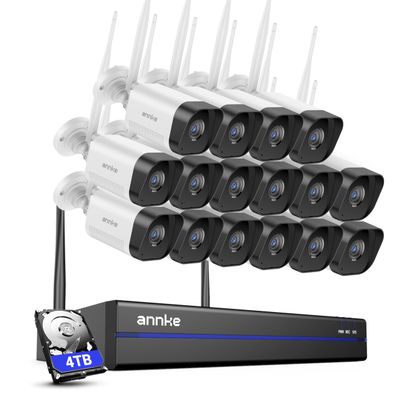 ANNKE Wireless Camera System for House, 16CH Expandable 4K 16CH NVR with 5MP Camera, 4TB HDD, Camera for Home Security 16 Pcs, Alexa Support, 2-Way Audio, Human Detection, 24/7 Recording