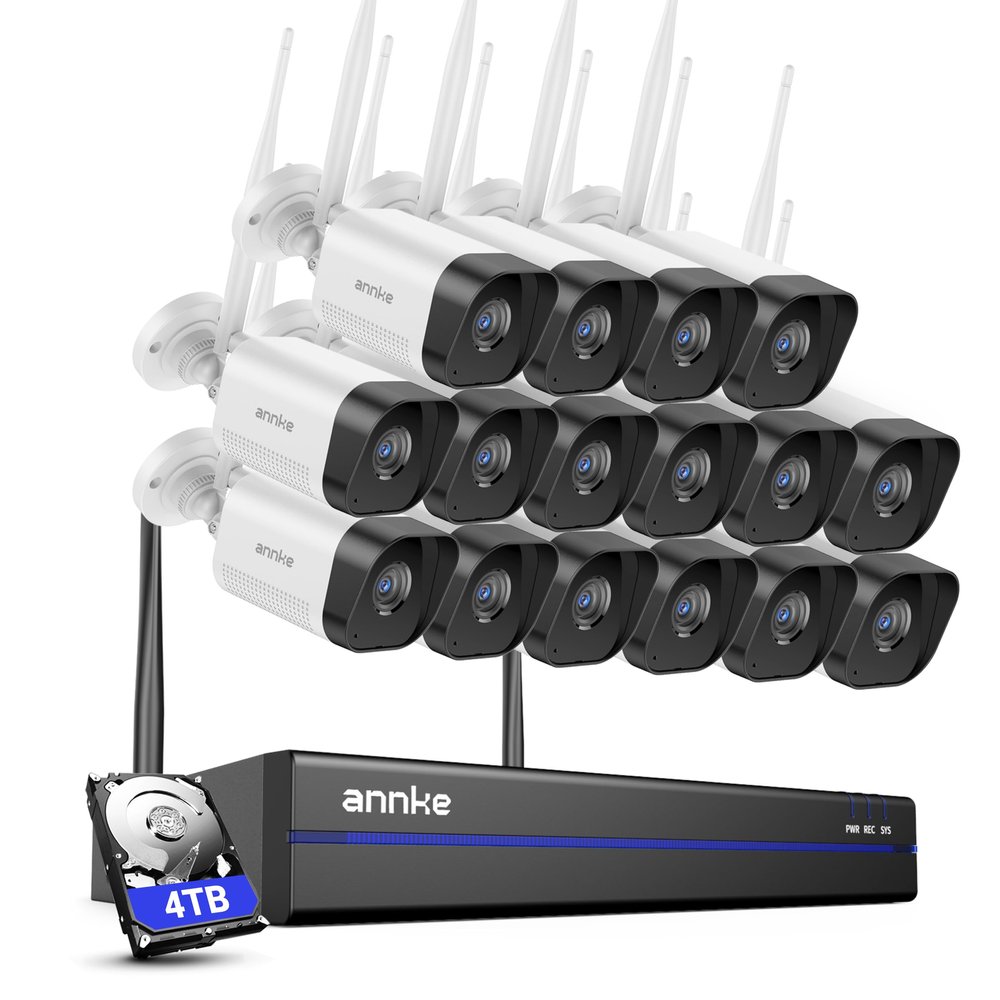 ANNKE Wireless Camera System for House, 16CH Expandable 4K 16CH NVR with 5MP Camera, 4TB HDD, Camera for Home Security 16 Pcs, Alexa Support, 2-Way Audio, Human Detection, 24/7 Recording