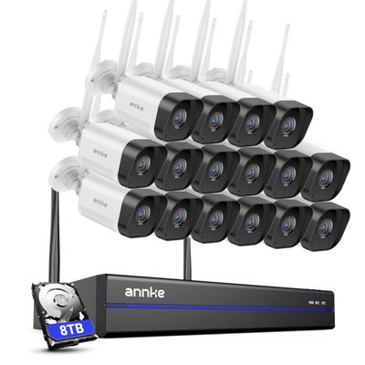ANNKE Wireless Outdoor Security Cameras System, Expandable 16CH 4K NVR with 8TB HDD, 16 Pcs 3MP WiFi Cameras Outdoor, 100ft Night Vision, 2-Way Audio,Remote Access, Human Detection, 24/7 Recording
