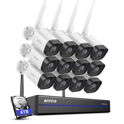 ANNKE Wireless Outdoor Camera, 4K 16CH NVR with 12Pcs 8MP Cam, 6TB HDD, Security Camera System, 100ft IR Night Vision, 2-Way Audio, Dual-Band WiFi, AI Human Detection, IP66 Waterproof, 24/7 Recording