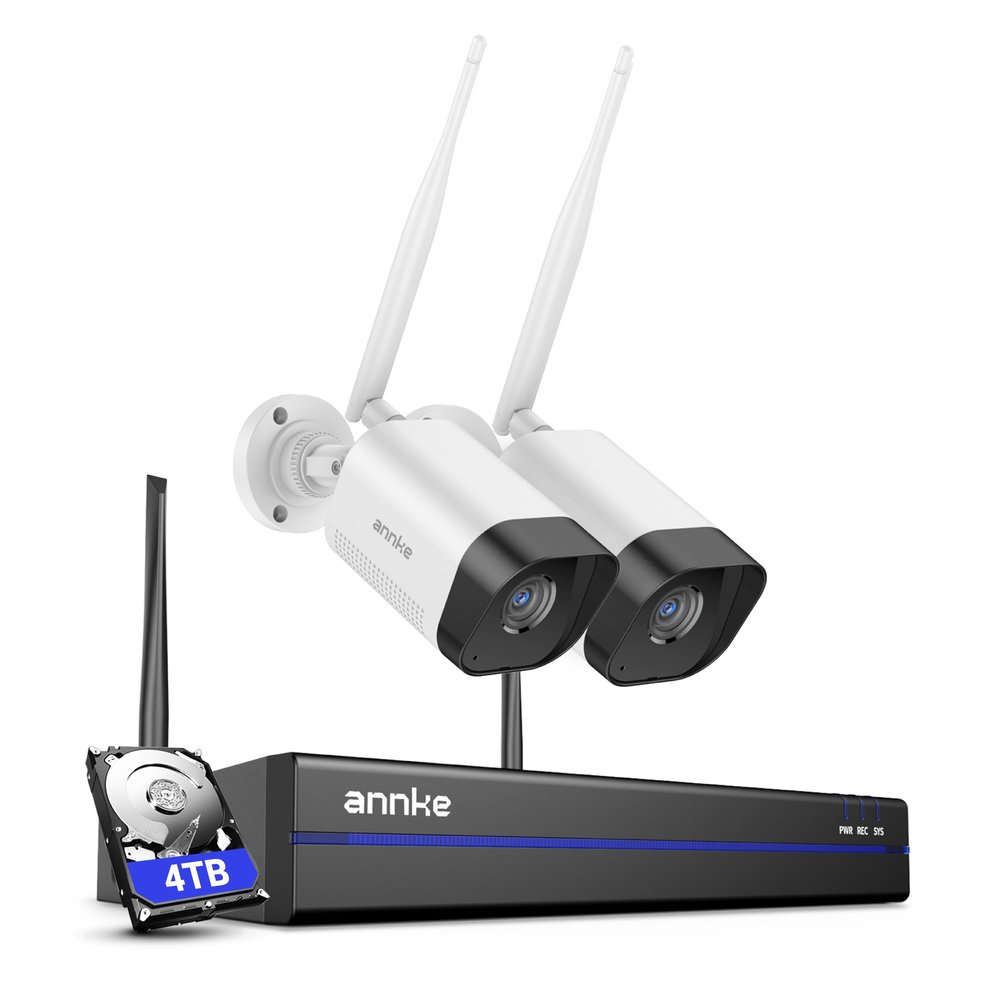 ANNKE Wireless Home Camera System, 16CH 4K NVR with 2 Cam 4K, 4TB HDD, WiFi Camera Outdoor, 100ft Night Vision, 2-Way Audio, IP66 Waterproof, Human Detection, Plug-and-Play, Alexa Compatible