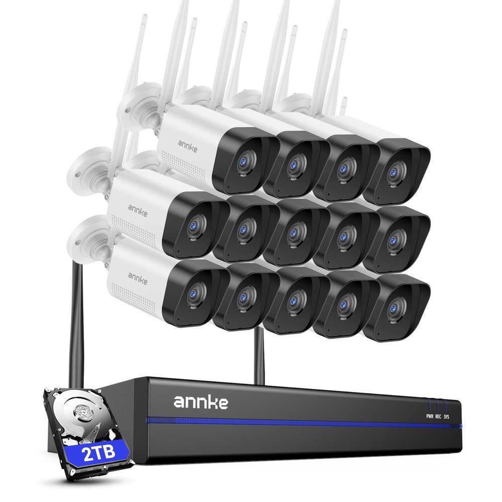 ANNKE Wireless Security Camera System for Indoor/Outdoor, 4K 16CH NVR with 14 Cam 5MP, 2TB HDD, Home Camera, 100ft IR Night Vision, AI Human Detection, Remote Access, 2-Way Audio, Dual-Band WiFi