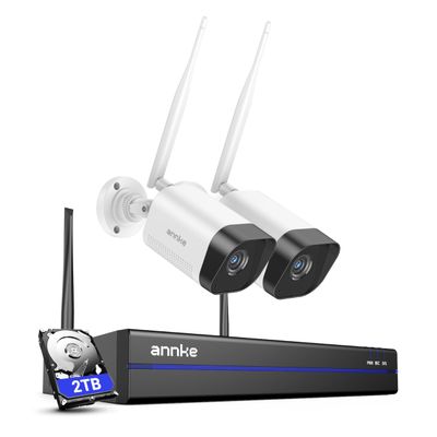 ANNKE Wireless Security Camera System,16CH 4K NVR Expandable, 2 Pcs 5MP WiFi Camera, 2TB HDD, IP66, Two-Way Audio, AI Human Detection, Night Vision, 24/7 Recording, Alexa Support, Remote Access