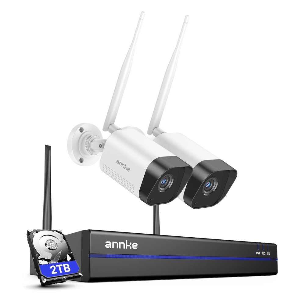 ANNKE Wireless Security Camera System,16CH 4K NVR Expandable, 2 Pcs 5MP WiFi Camera, 2TB HDD, IP66, Two-Way Audio, AI Human Detection, Night Vision, 24/7 Recording, Alexa Support, Remote Access