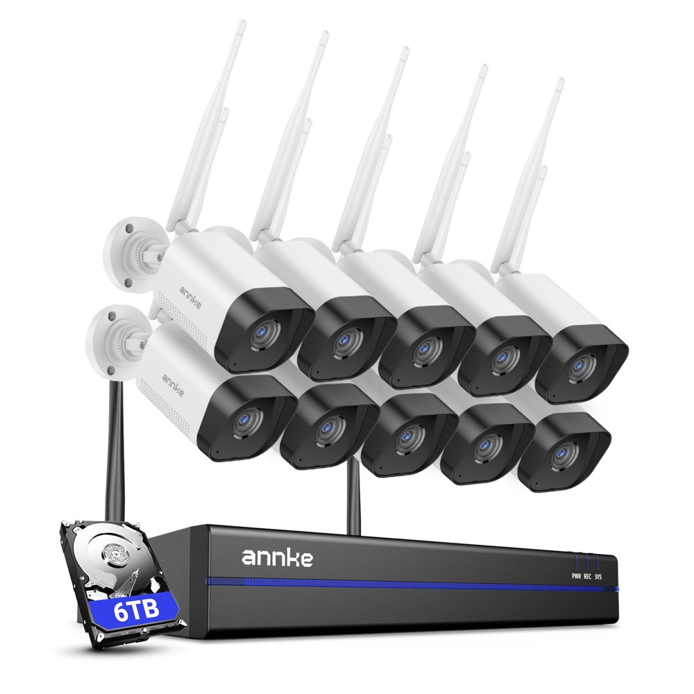 ANNKE 16 Channel Wireless Security Camera System, 4K Expandable 16CH NVR with 10 Cam 3MP, 6TB HDD, WiFi Security Camera, 100ft IR Night Vision, 2-Way Audio, Remote Access, AI Human Detection