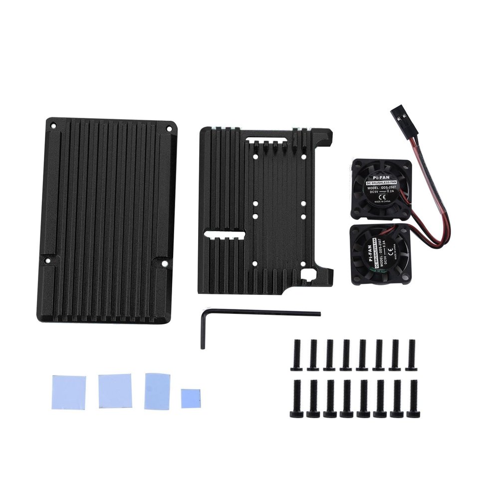 Ultra-Thin Black Case Shell Box Dual Fan Heatsink for Raspberry Pi 4 Model B 4B