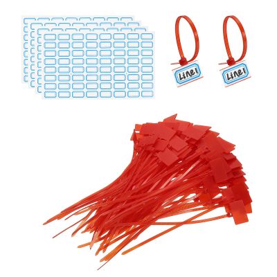 PATIKIL 6inch Zip Ties, 200pcs Cable Ties Tags Nylon Wire Marking Label Self Locking Plastic Straps Write on with Label Tags Paper for Organization Cord Network Ethernet Marking, Red