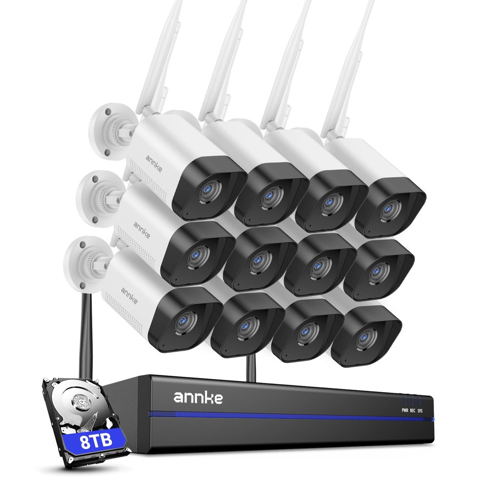 ANNKE Wireless Security Camera System Outdoor Indoor, Expandable 16CH 4K NVR with 12 Cam 3MP, 8TB HDD, Cameras for Home,100ft Night Vision, 24/7 Recording, Human Detection, 2-Way Audio, Remote Access