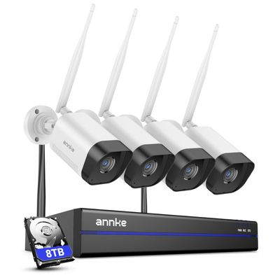 ANNKE Security Camera System, 16 Channel 4K NVR with 8TB HDD, 4 Pcs 3MP Wireless Surveillance Cameras for Home Security, 100ft Night Vision, Remote Access, Human Detection,2-Way Audio, Dual-Band WiFi