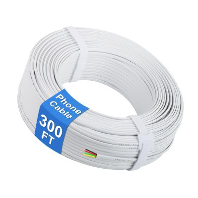 Uvital Phone Cable, 300FT White Telephone Extension Cord Wire Cable with 4-Core Solid Copper Wire, 4x1/0.4mm 26 AWG, Flat Phone Line Cord Compatible with RJ11 Jack for Landline and Modem (100m)