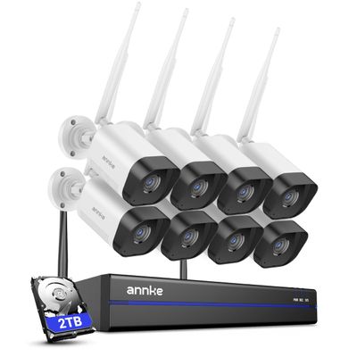 ANNKE 16 Channel Security Camera System, 4K NVR with 3MP Cameras, 2TB HDD, Wireless Security Camera 8 Pcs, 100ft IR Night Vision, AI Human Detection, Dual-Band WiFi, 2-Way Audio, Plug-and-Play