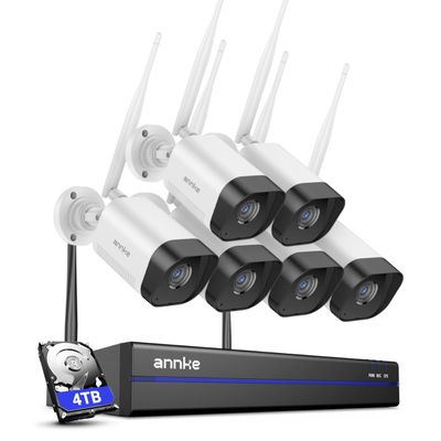 ANNKE Wireless Security Camera System for Indoor/Outdoor, 16CH 4K NVR Kit Expandable, 6 Pcs, 4TB HDD, Outdoor WiFi Camera, 100ft IR Night Vision, AI Human Detection, 24/7 Recording, 2-Way Audio, IP66