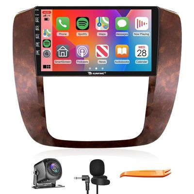 CarPlay Android Auto Navigation Stereo GPS Radio Reverse Camera Display 9" IPS Touchscreen Headunit Media Player for Chevy Silverado Tahoe Suburban for GMC Sierra Yukon 07-13 Quad Core 4G+64G Brown
