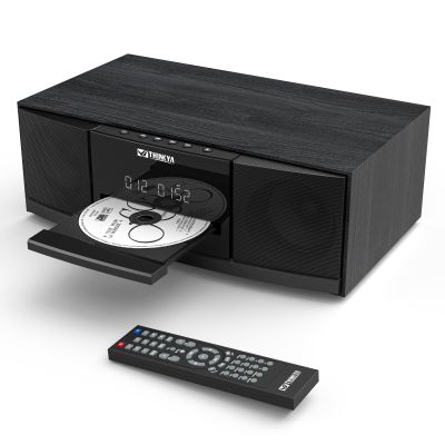 Vintage Bluetooth Stereo System for Home, THINKYA 36W RMS Micro HiFi Systems CD Player Dual 3 Bass with Bluetooth Audio Streaming, FM Radio, USB Port, Aux-in, Earphone Port, Remote Control Black