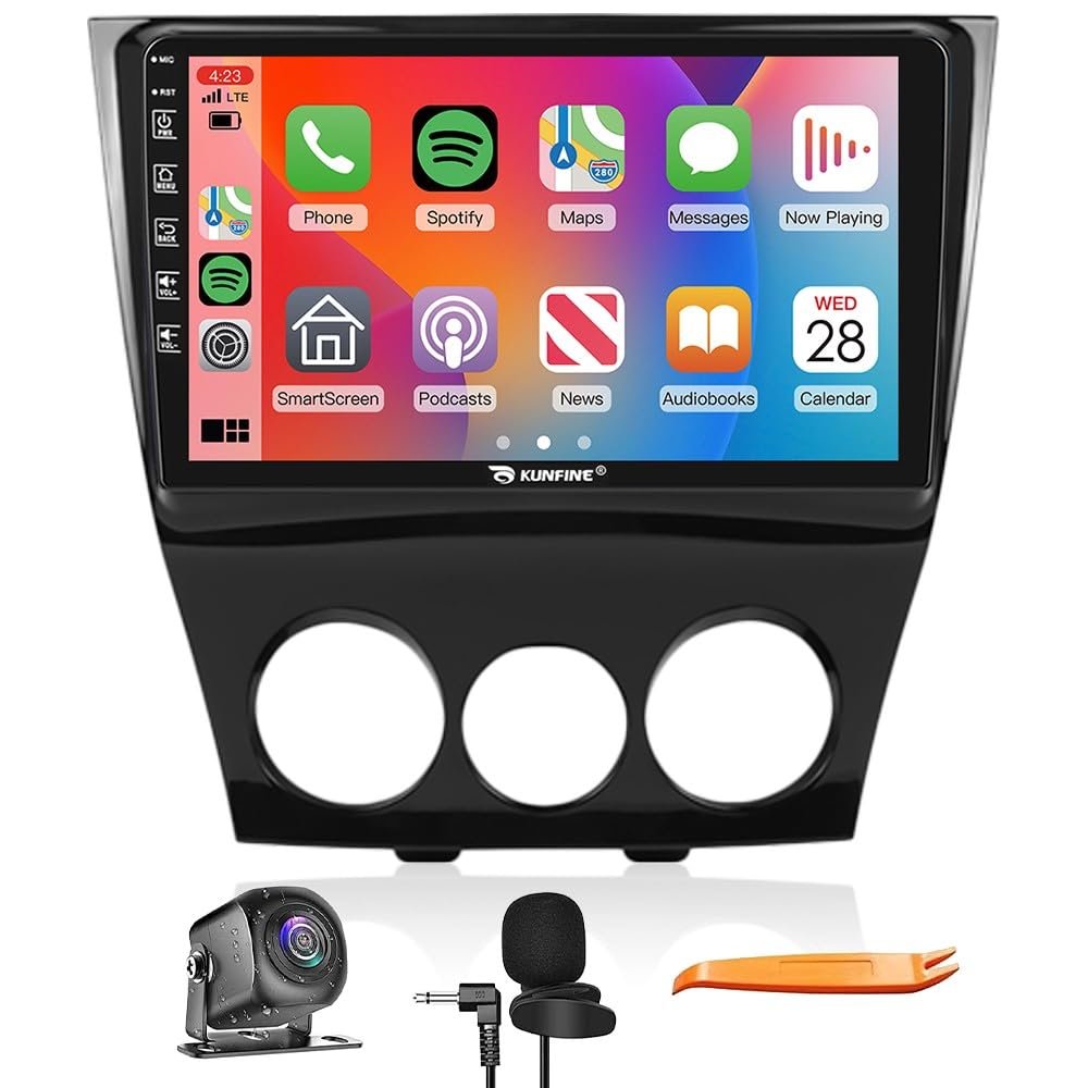 Kunfine Car CarPlay Android Auto Navigation Stereo GPS Radio Reverse Camera Display 9" IPS Touchscreen Headunit Tablet Pad Media Player for Mazda RX-8 2003-2012, if Applicable Quad Core 2G+64G(A)