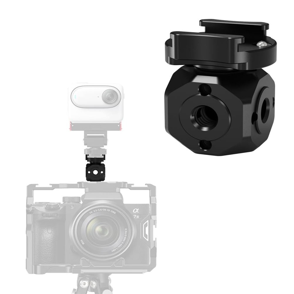 NovelGoal Cold Shoe Mount Adapter, Aluminum 360 Rotating Quick Release Mount Base for Camera Cage Flash LED Light Monitor Microphone (Multi-Screw Hole)