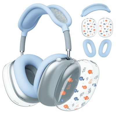 BlHMCASE Headphone Cover for AirPods Max, Cute Fish Clear Ear Cups Covers, Blue Silicone Ear Pad Case Headband Cover for Apple AirPods Max