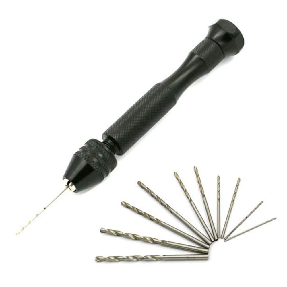 COPLKY Hand Twist Drill 1 Set Epoxy Steel Pin Vise Hand Drill with 10 Drill Bits Manual Craft Drill for Twist Drill Bi