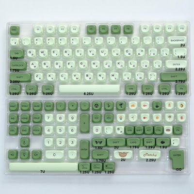 APOJHGF KOA Ocean Whale PBT Keycap Set 135 Mechanical Keyboards MOA Layout 7u ISO Suitable Compatible with Japanese Korean and Russian Layouts(Matcha-RU)