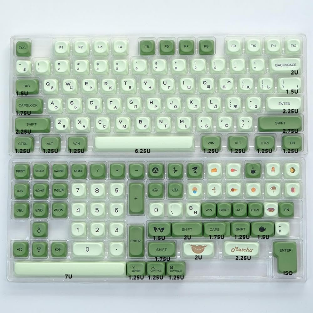 APOJHGF KOA Ocean Whale PBT Keycap Set 135 Mechanical Keyboards MOA Layout 7u ISO Suitable Compatible with Japanese Korean and Russian Layouts(Matcha-RU)