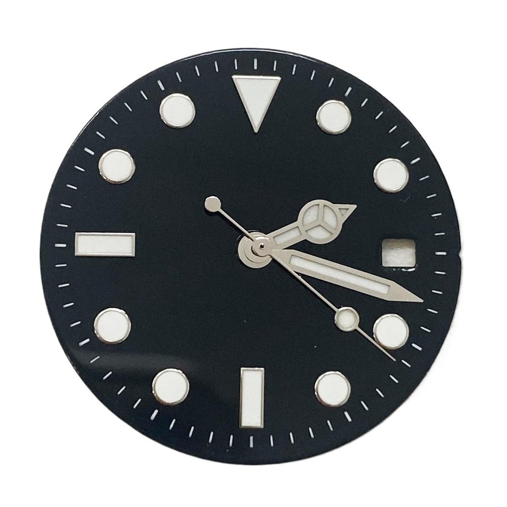 29mm Blue Luminous Watch Dial + Green Luminous Hands Watch Face Replacement Accessories Set for 8215/8200/821A/2813 Movement(BLACK)