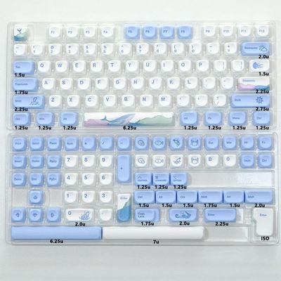 APOJHGF KOA Ocean Whale PBT Keycap Set 135 Mechanical Keyboards MOA Layout 7u ISO Suitable Compatible with Japanese Korean and Russian Layouts(Ocean Whale-EN)