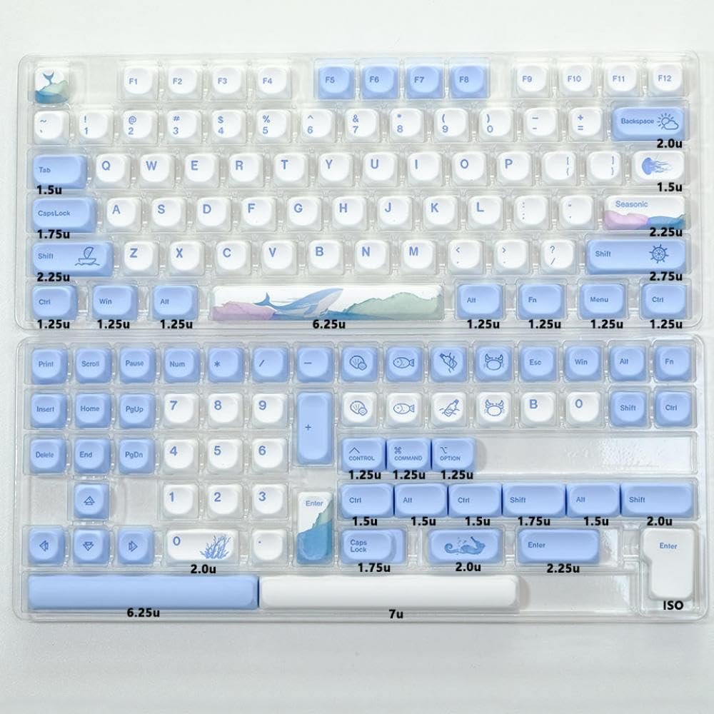 APOJHGF KOA Ocean Whale PBT Keycap Set 135 Mechanical Keyboards MOA Layout 7u ISO Suitable Compatible with Japanese Korean and Russian Layouts(Ocean Whale-EN)
