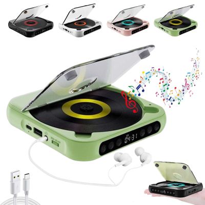 Portable Bluetooth-Compatible CD Player, Home Rechargeable Compact CD Player Built-in HiFi Speakers with Timer and LCD Screen Display, Supports CD/AUX/USB and Repeat Modes (Green)
