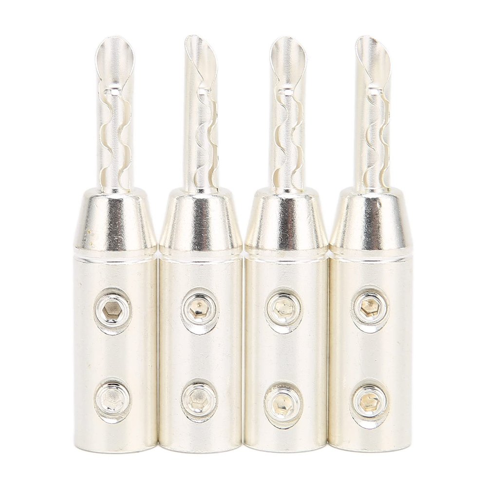 4Pcs BFA Banana Plug, Silver Plated Banana Plugs Connector for 7Mm/0.3in Speaker Wire, Ideal for Audio Systems