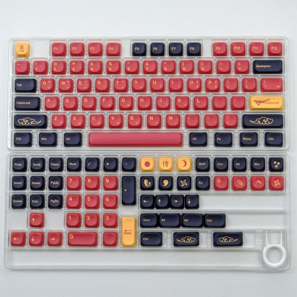 APOJHGF Custom PBT Keycap Set Compatible with Mechanical Keyboards 130 GMK Blue Samurai Style MX Switches MOA KOA Profile(GMK Red Samurai-KR)