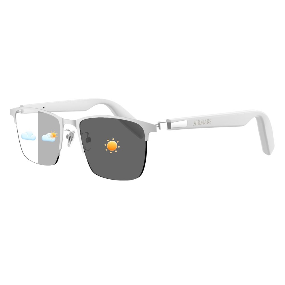 AIRMARS Smart Glasses for Men & Women, Bluetooth Glasses with Photochromic/Blue Light Filter&Polarized Lenses, Smart Sunglasses for Women with Speaker, Interchangeable Frames (Silver)