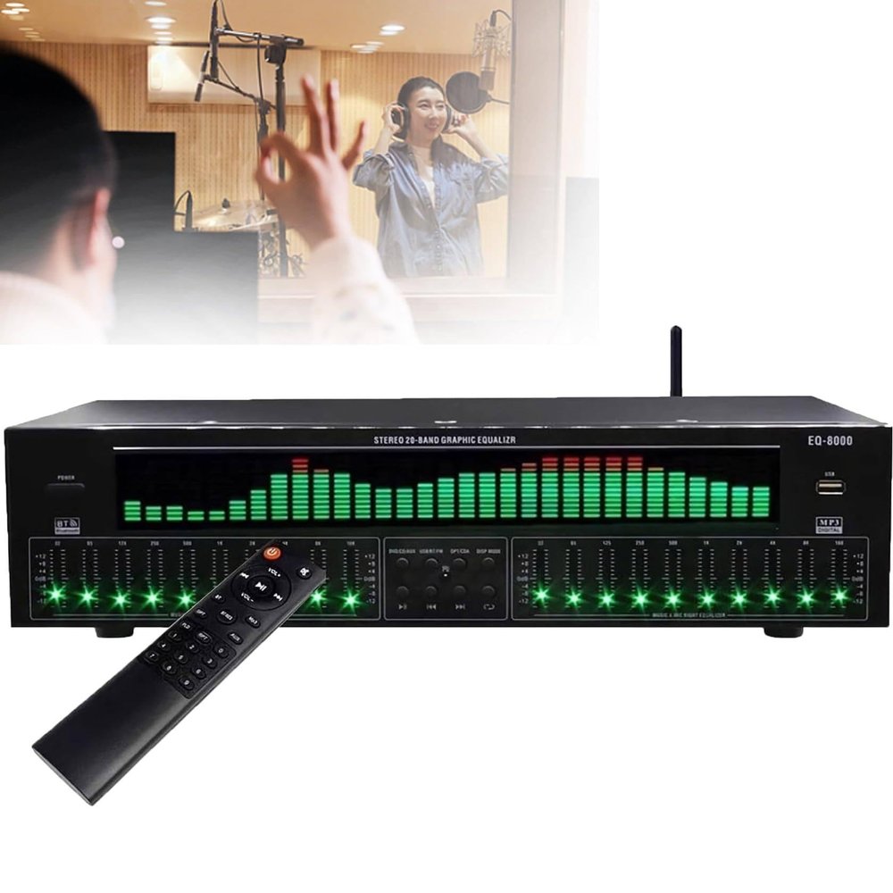 Digital Audio Stereo Graphic EQ, Digital Equalizer, 31-Band Dynamic Spectrum Display, 12 Rhythm Patterns, Double 10-Segment Independent Tuning with Noise Reduction, Home EQ