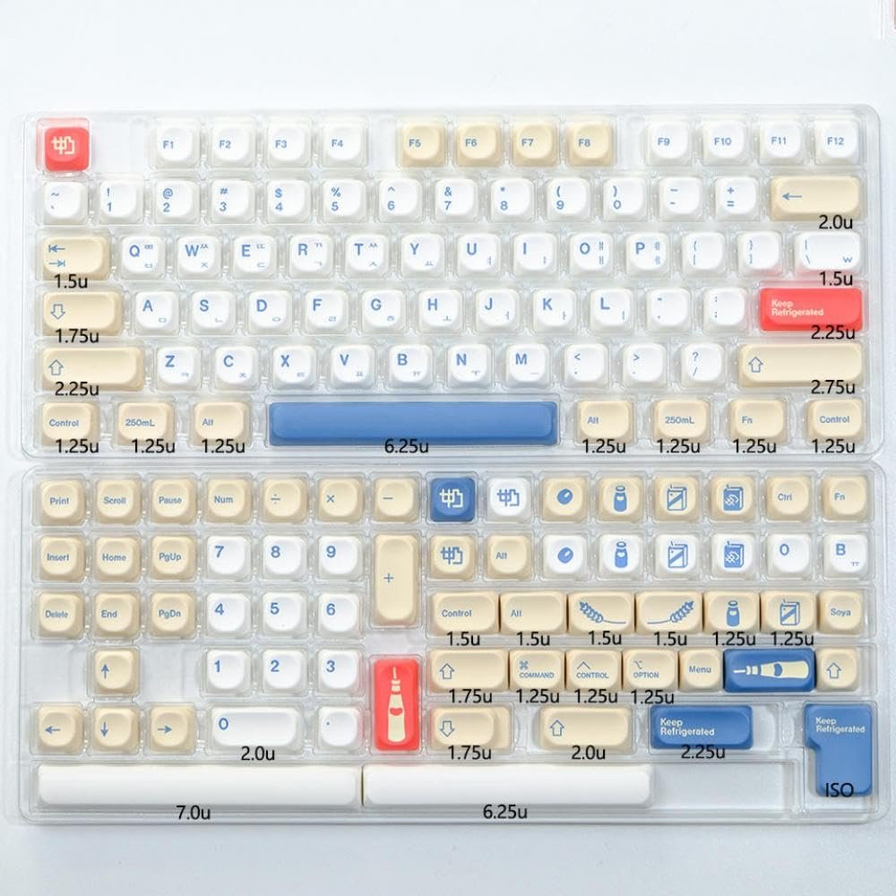 APOJHGF KBDiy KOA Keycaps 140 PBT Keycap MOA Japanese Korean Russian Style 7u ISO Compatible with Mechanical Keyboards(GMK Soymilk-KR)