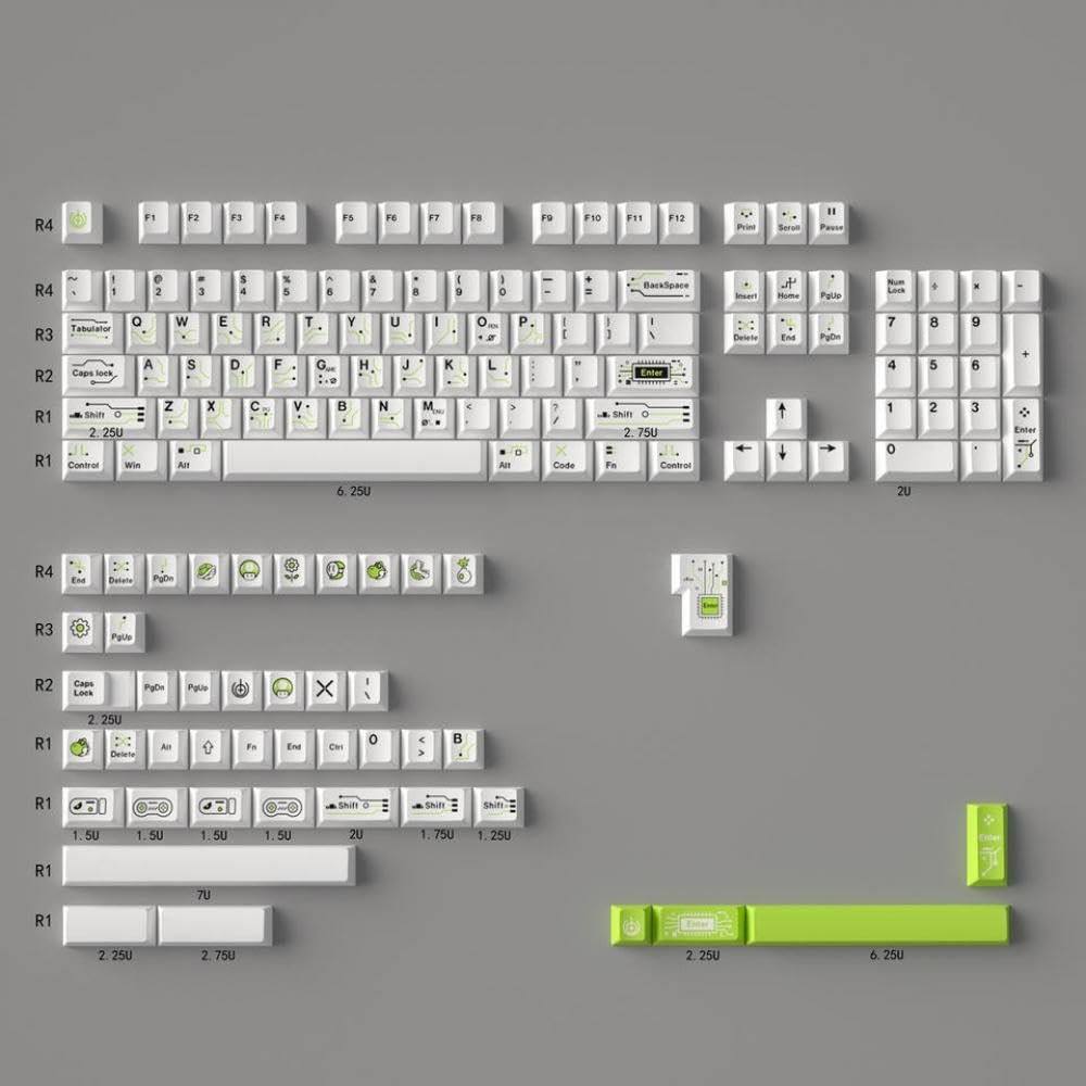 APOJHGF Customized 148 English Keycaps PBT Dye Sublimation White Green Profile Mechanical Keyboards Using MX Switches 84/96