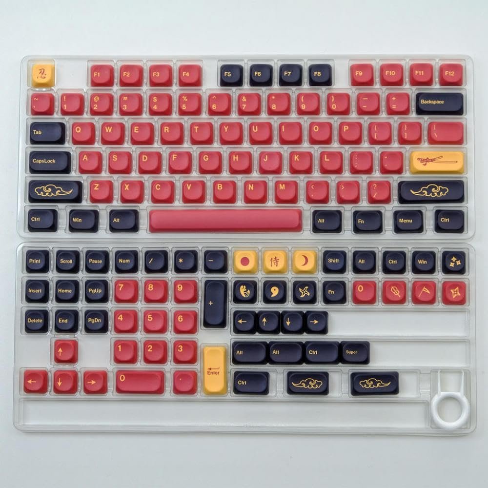 APOJHGF Custom PBT Keycap Set Compatible with Mechanical Keyboards 130 GMK Blue Samurai Style MX Switches MOA KOA Profile(GMK Red Samurai-EN)