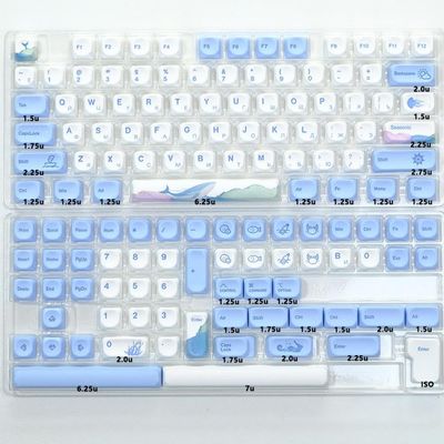 APOJHGF KBDiy KOA Keycaps 140 PBT Keycap MOA Japanese Korean Russian Style 7u ISO Compatible with Mechanical Keyboards(Ocean Whale-RU)